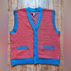 Urban Outfitters orange Blue Knitted button up Vest preppy wool cotton blend